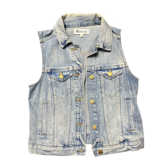 Madewell Light Wash Denim Jean Vest Button Up Denim Vest Sleeveless Size XS - Picture 1 of 5